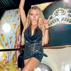 Roma Costume 1pc Cowl Neck Gunmetal Mini Dress