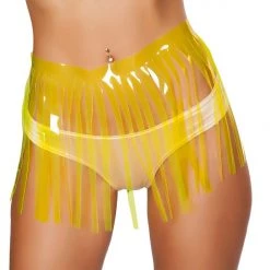 Roma Costume Fringed Vinyl Skirt - Yellow