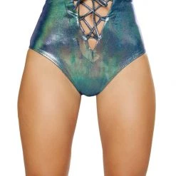 Roma Costume 1pc High-Waisted SHorts With V-Shape Lace-up Detail