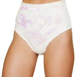 Roma Costume 1pc Two-Tone High Waisted Sequin Shorts - White