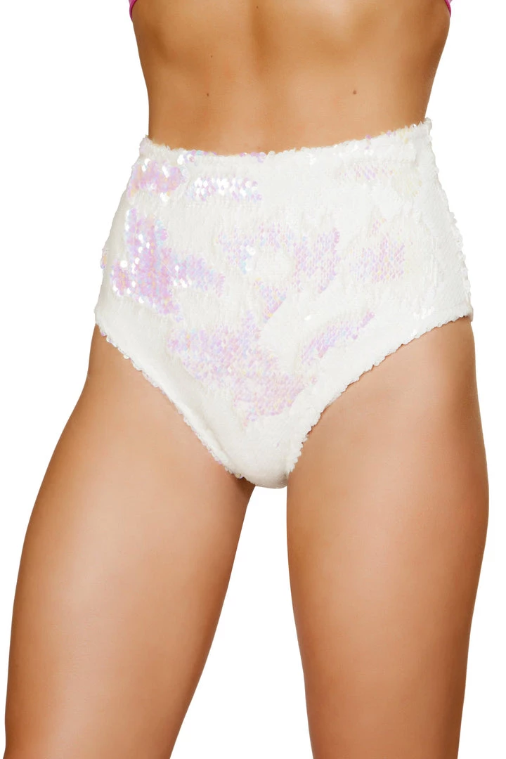Roma Costume 1pc Two-Tone High Waisted Sequin Shorts - White 1 Roma Costume 1pc Two-Tone High Waisted Sequin Shorts - White
