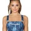 Roma Costume 1pc Denim Print Crop Top With Pocket Front And Overall Buckle Detail