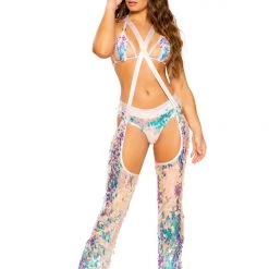 Roma Costume Tear Drop Sequin Suspender Chaps Separates