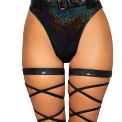 Roma Costume Shimmer High Rise High-Waisted Shorts With Belt Detail
