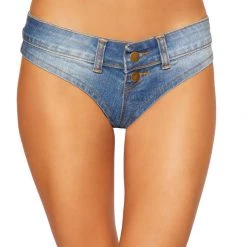 Roma Costume Denim Jean Shorts With Belt Loop And Button Front Detail