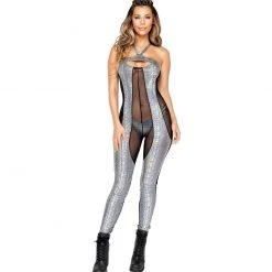 Roma Costume 1pc Two-Tone Sheer & Snakeskin Catsuit Bodysuits