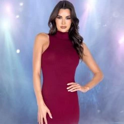 Roma Costume Dresses Ribbed Turtle Neck Sleeveless Dress