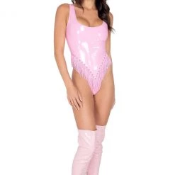 Roma Costume Studded Vinyl Romper With Fringe Detail Bodysuits