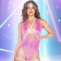 Roma Costume Bodysuits 2PC Low Plunge Sequin Romper