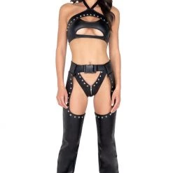 Roma Costume Studded Faux Leather Chaps Separates