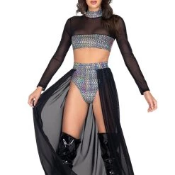Roma Costume Open Long Sheer Skirt With Waisted Band Separates