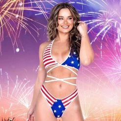 Roma Costume Patriotic American Flag Print Criss-Cross Tie Top