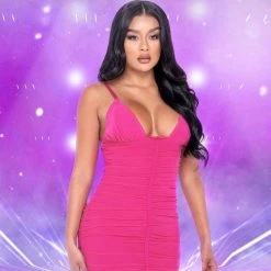 Roma Costume, Inc. Plunge Ruched Mesh Mini Dress