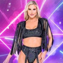 Roma Shimmer Crop Top With Fringe Detail Separates