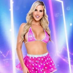 Roma Separates Mesh Flare Skirt With Stars Print