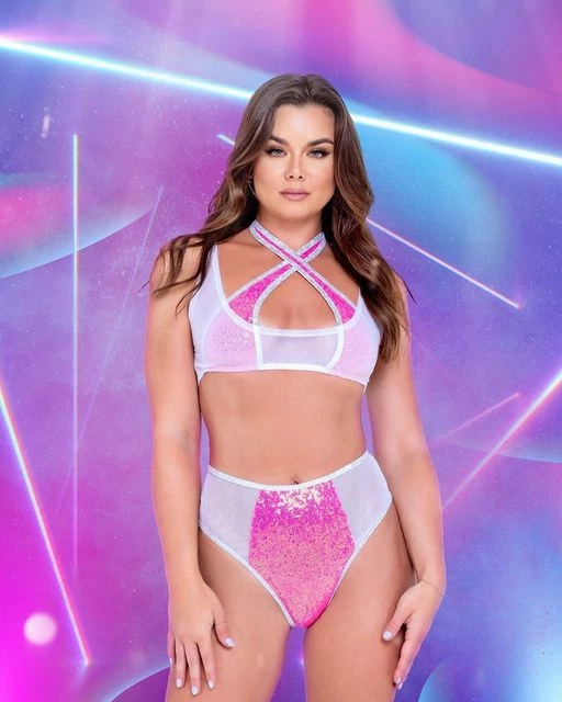 Roma Two-Tone Mesh Crop Top 1 Roma Two-Tone Mesh Crop Top