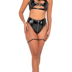 Roma High-Waisted Vinyl Zip-Up Shorts