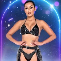 Roma Separates Studded Vinyl Chaps With Fringe Detail