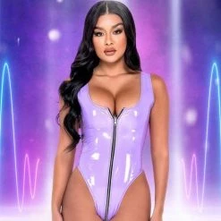 Roma Bodysuits Vinyl Zip-Up Romper