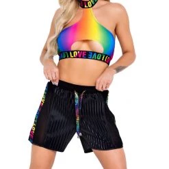 Rave Fix Pride Rainbow Halter Neck Keyhole Top Separates