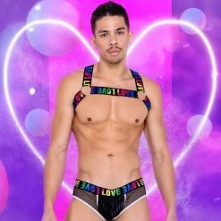 Rave Fix Men’s Pride LOVE Elastic Harness With Ring Detail Separates
