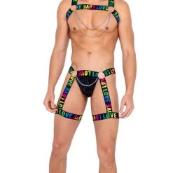 Rave Fix Men’s Pride Harness With Chain & Ring Detail