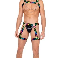 Roma Separates Mens Pride Thong With Attached Garters