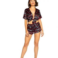 Roma Lips Satin Pajama Set