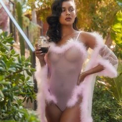 Roma Costume 1pc Sheer Marabou Teddy Lingerie