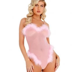Roma Costume 1pc Sheer Marabou Teddy Lingerie