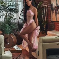 Roma Costume 1pc Sheer Marabou Teddy Lingerie