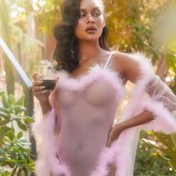 Roma Costume 1pc Sheer Marabou Teddy Lingerie