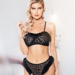 Roma Costume 2pc Sheer Velvet Leopard Marabou Set Lingerie