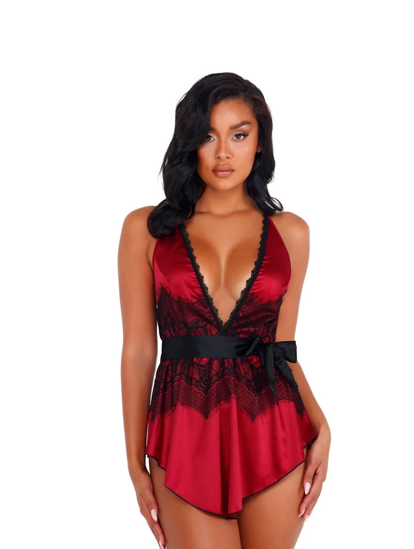 Roma Costume 2pc Satin & Lace Babydoll With Tie Lingerie 4 Roma Costume 2pc Satin & Lace Babydoll With Tie Lingerie