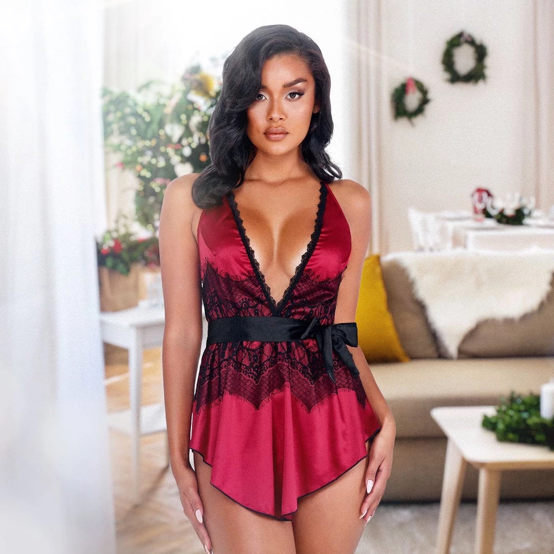 Roma Costume 2pc Satin & Lace Babydoll With Tie Lingerie 2 Roma Costume 2pc Satin & Lace Babydoll With Tie Lingerie