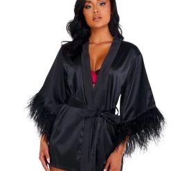 Roma Costume Lingerie Soft Satin Robe With Ostrich Feathered Trim 5 Roma Costume Lingerie Soft Satin Robe With Ostrich Feathered Trim