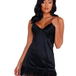 Roma Costume Soft Satin Chemise With Ostrich Feathered Trim Lingerie