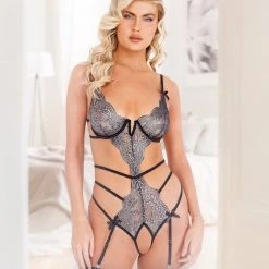 Roma Costume Lingerie Strappy Metallic Crotchless Teddy