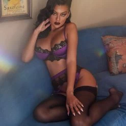 Roma Costume 3pc Embroidered Lace & Satin Bralette Garter Set