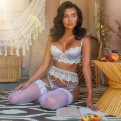 Roma Costume 3pc Embroidered Lace & Satin Bralette Garter Set