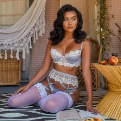Roma Costume 3pc Embroidered Lace & Satin Bralette Garter Set