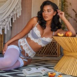 Roma Costume 3pc Embroidered Lace & Satin Bralette Garter Set