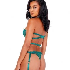 Roma Costume Lacey Criss-Cross Underwired Teddy With Garters Lingerie