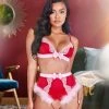Roma Costume Lingerie 2pc Lace & Satin Marabou Bra Set