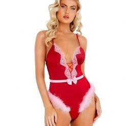 Roma Costume 1pc Marabou Satin Teddy With Bow Detail