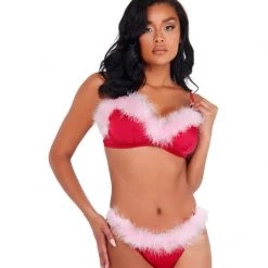 Roma Costume 2pc Marabou Satin Bra Set