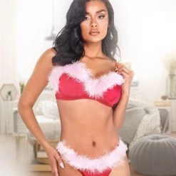 Roma Costume 2pc Marabou Satin Bra Set