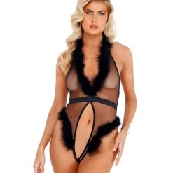 Roma Costume Lingerie 1pc Marabou Sheer Teddy 5 Roma Costume Lingerie 1pc Marabou Sheer Teddy