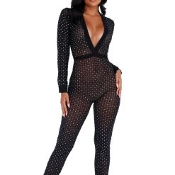 Roma Costume Lingerie Sheer Glittered Bodysuit With Cuffs