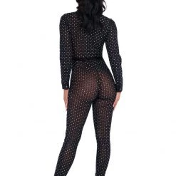 Roma Costume Lingerie Sheer Glittered Bodysuit With Cuffs